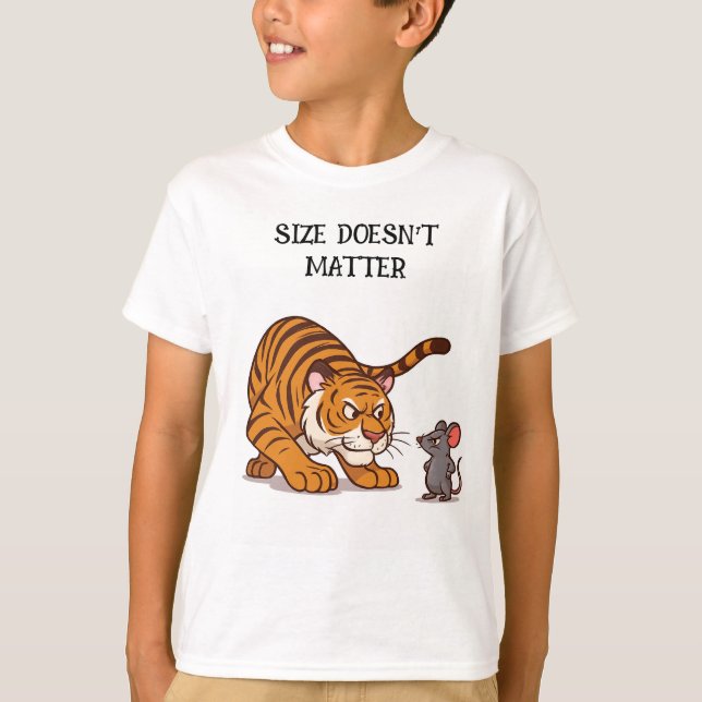 Size Doesn't Matter - Funny Tiger and Mouse Design T-Shirt (Front)
