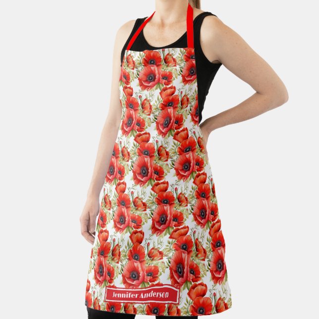 Size Large Red Poppies Poppy Floral  Apron (Insitu)