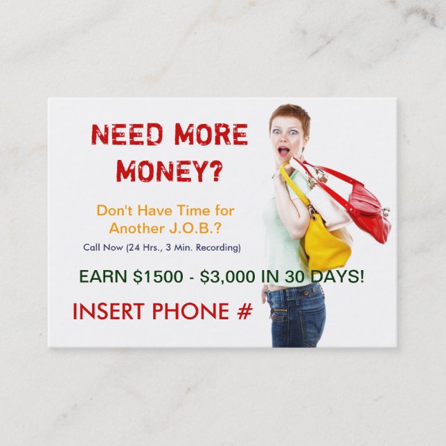 Sizzle Card - Need More Money? (Front)