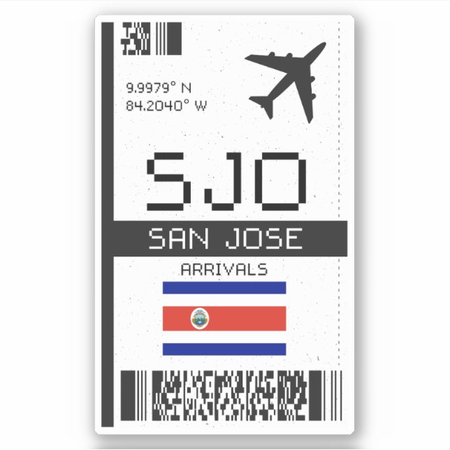 SJO San Jose Boarding Pass - Costa Rica Travel (Front)