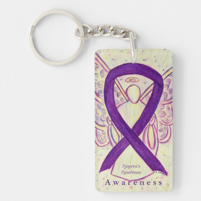 Sjogren's Syndrome Angel Awareness Ribbon Keychain (Front)