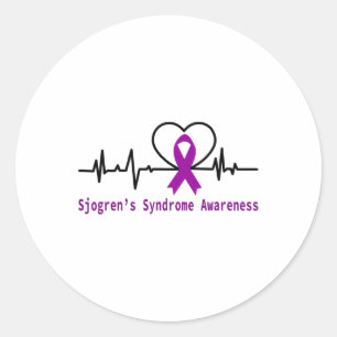Sjogrens Syndrome Awareness Heartbeat Purple Ribbo Classic Round Sticker