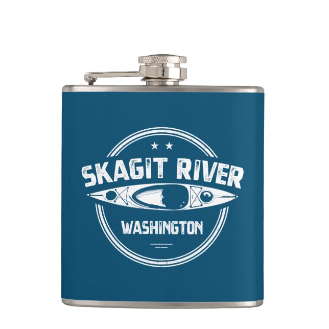 Skagit River Washington Kayaking Hip Flask (Front)