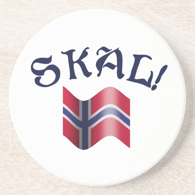Skal Norwegian Drinking Toast with Flag of Norway Coaster (Front)
