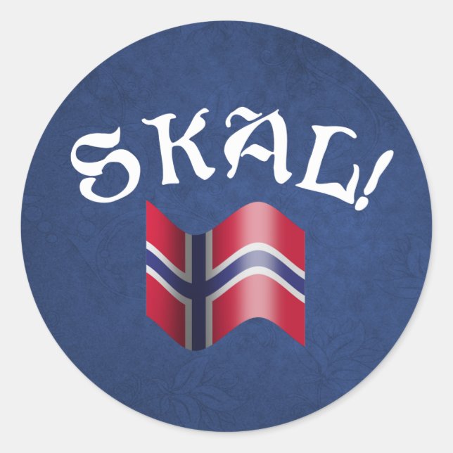 Skal Norwegian Flag Norway Drinking Toast Classic Round Sticker (Front)