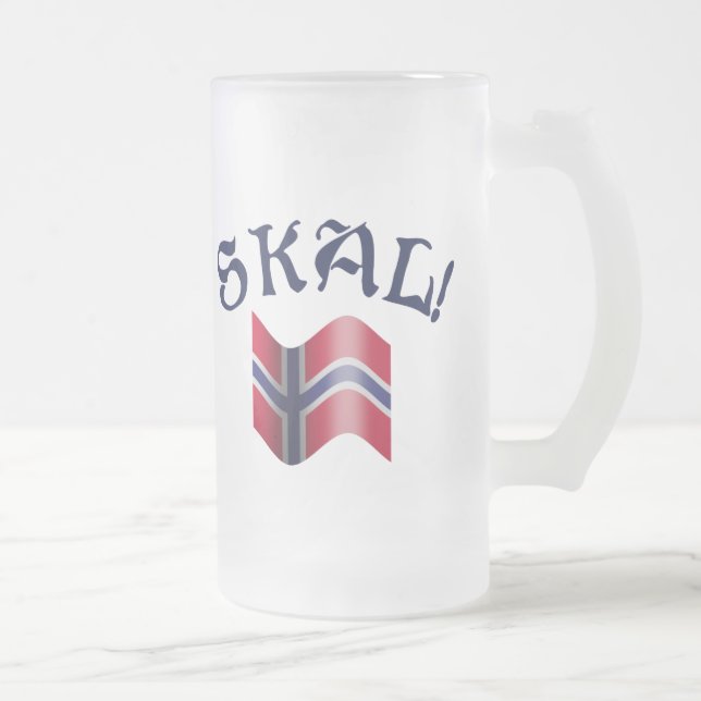 Skal Norwegian Flag Norway Drinking Toast Frosted Glass Beer Mug (Right)