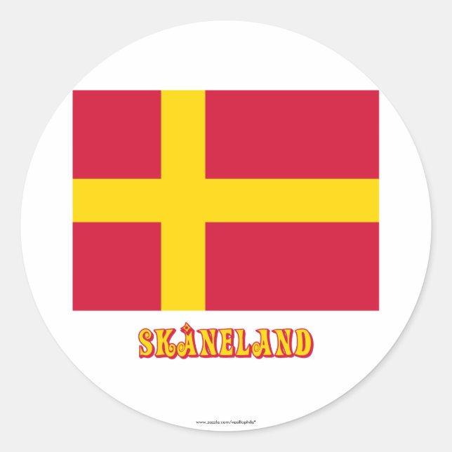 Skåneland flag with name classic round sticker (Front)