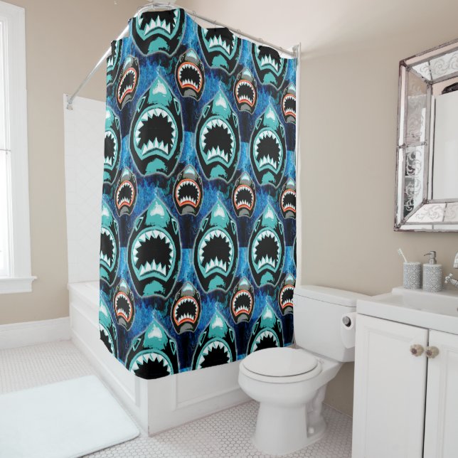 Skark Mania Funny Cartoon Illustration Shower Curtain (In Situ)