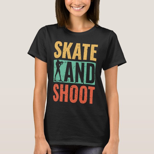 Skate And Shoot Biathlete Skiing Shooting Sport Bi T-Shirt (Front)