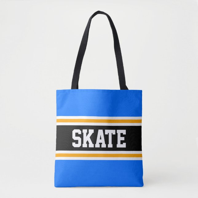 SKATE Athletic Bright Blue Black Yellow Stripes Tote Bag (Front)