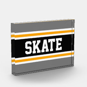 SKATE Athletic Grey Black Yellow Racing Stripes Photo Block