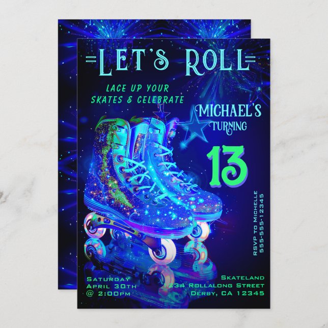 Skate Birthday Party Invitation (Front/Back)