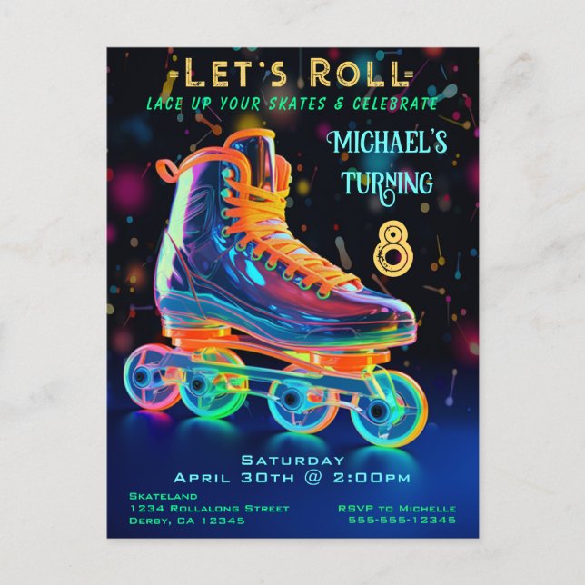 Skate Birthday Party Invitation Postcard (Front)