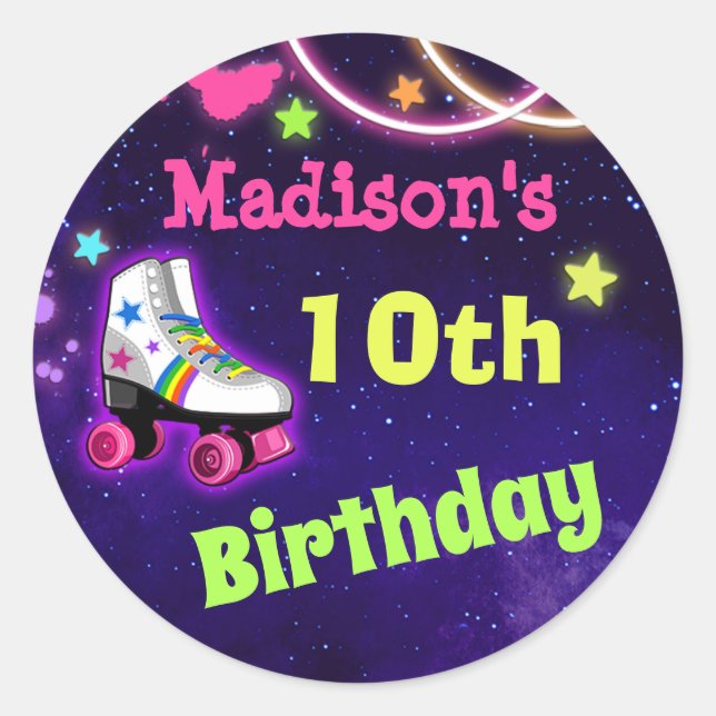 Skate Birthday Party Stickers Round or Square (Front)