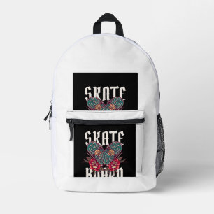 Skate Board Graphic White Backpack  