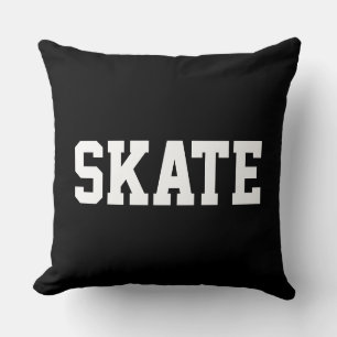 SKATE Bold Athletic White Text On Modern Black Cushion