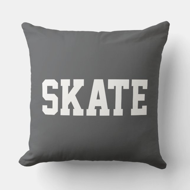 SKATE Bold Athletic White Text On Modern Gray Cushion (Front)