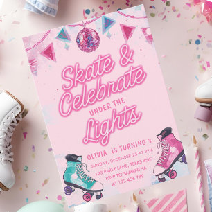  Skate & Celebrate Under the Lights Roller Skating Invitation
