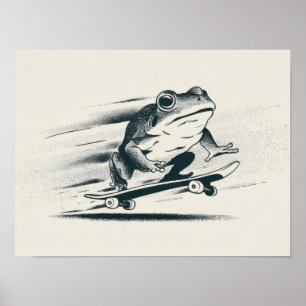 Skate Frog – Vintage Action Animal Art Poster