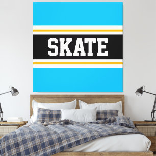 SKATE Fun Athletic Azure Blue Orange Black Stripes Canvas Print