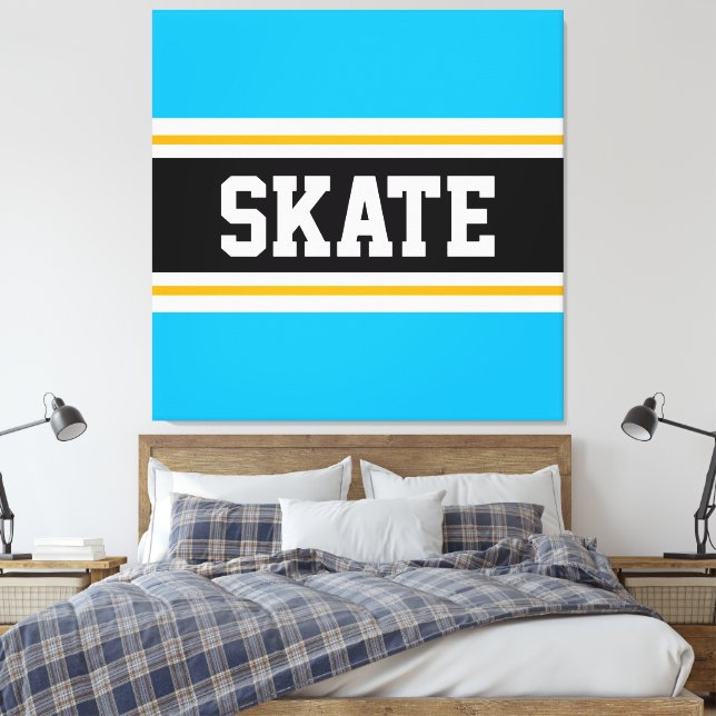 SKATE Fun Athletic Azure Blue Orange Black Stripes Canvas Print (Insitu(Bedroom))