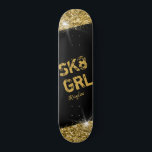 Skate Girl Black Gold Glitter Girly Personalised Skateboard<br><div class="desc">Black and Gold Glitter Personalised Skateboard with "SK8 GRL" text quote design and optional name customisation features a bold faux sparkle printed artwork with glittery bling flares infused with a sporty design,  perfect as a wall decoration,  keepsake,  or girly design skateboard to use at the park.</div>