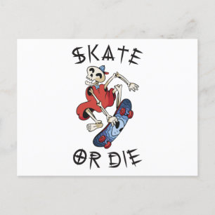 Skate or die funny Skeleton Skateboarder Postcard