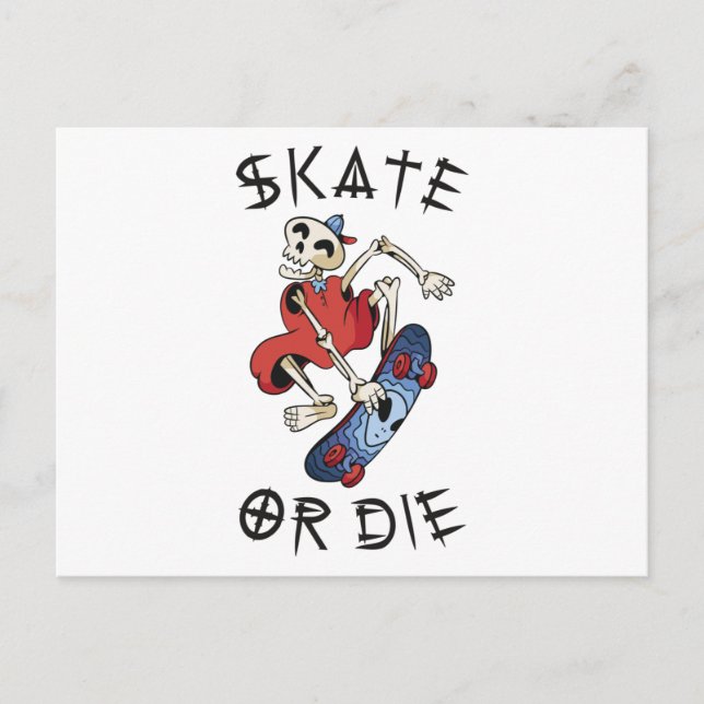 Skate or die funny Skeleton Skateboarder Postcard (Front)