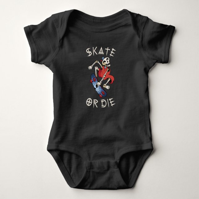 Skate or die Grim Reaper Skeleton Baby Bodysuit (Front)