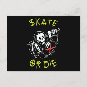 Skate or die Grim Reaper Skeleton Skateboarder Postcard
