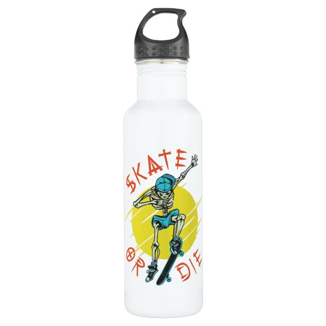 Skate or die Skeleton Skateboarder 710 Ml Water Bottle (Front)