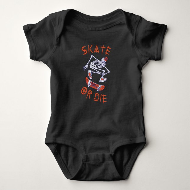 Skate or die Skeleton Skateboarder Baby Bodysuit (Front)