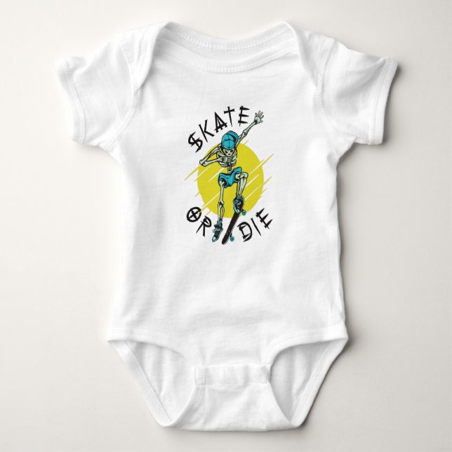 Skate or die Skeleton Skateboarder Baby Bodysuit (Front)
