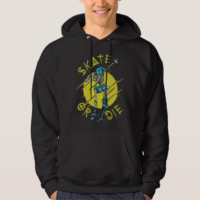 Skate or die Skeleton Skateboarder Hoodie (Front)