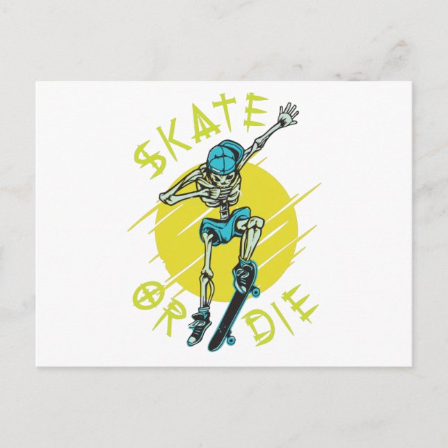 Skate or die Skeleton Skateboarder Postcard (Front)