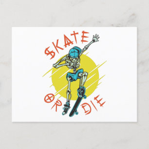 Skate or die Skeleton Skateboarder Postcard