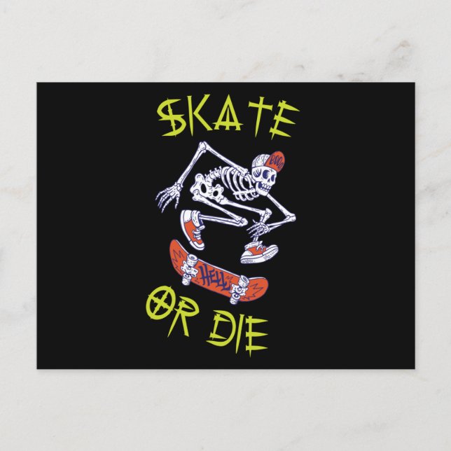 Skate or die Skeleton Skateboarder Postcard (Front)