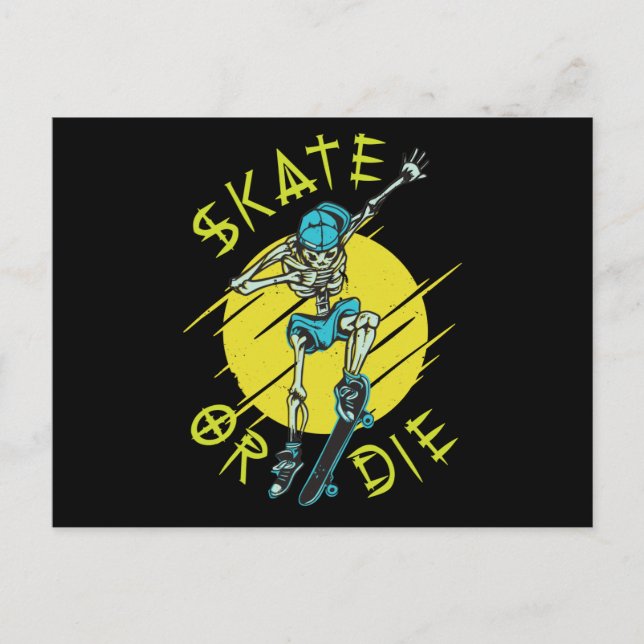 Skate or die Skeleton Skateboarder Postcard (Front)