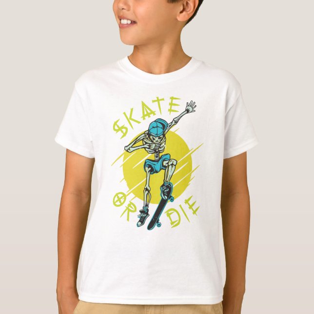 Skate or die Skeleton Skateboarder T-Shirt (Front)