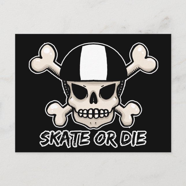 Skate or die skull and crossbones postcard (Front)