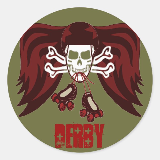 Skate or die with angel wings classic round sticker (Front)