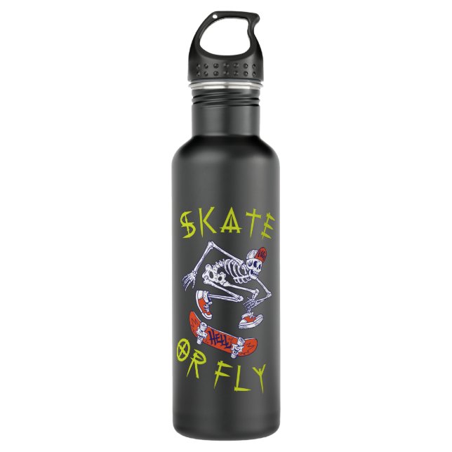 Skate or Fly Skeleton Skateboarder 710 Ml Water Bottle (Front)