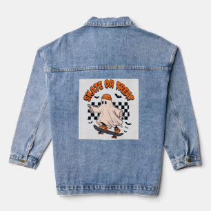 Skate or Treat Ghost Halloween Denim Jacket