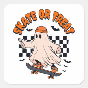 Skate or Treat Ghost Halloween Square Sticker
