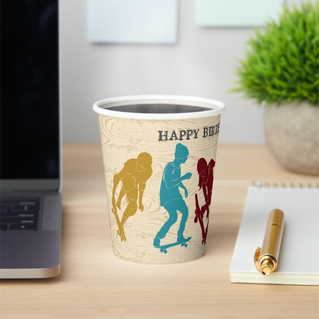 Skate Park Skateboarding Themed Teen Boys Birthday Paper Cups (Insitu)
