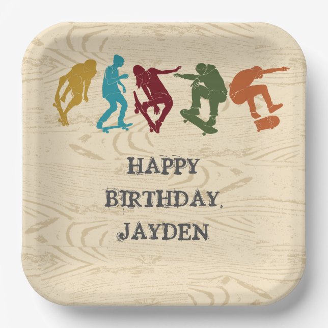 Skate Park Skateboarding Themed Teen Boys Birthday Paper Plate (Front)