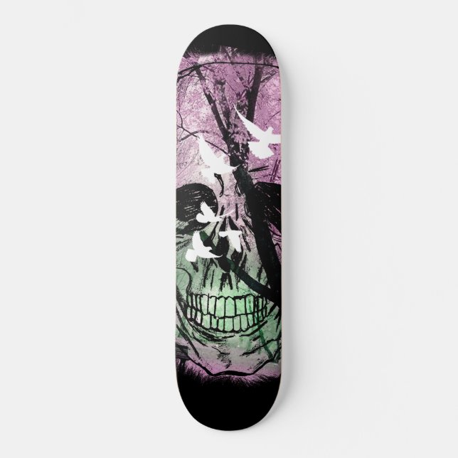 Skate Radical Nature with birds and skull Skateboard (Front)