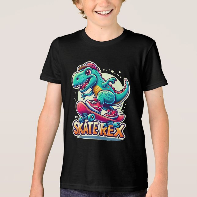 Skate Rex - Cool Dinosaur Tri-Blend Shirt (Front)