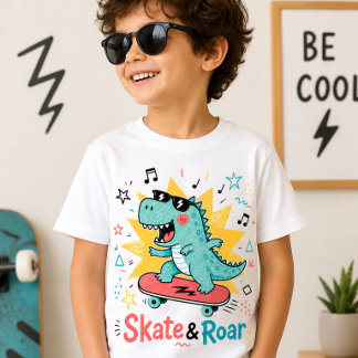 Skate & Roar Dinosaur Kids Cool Skateboarding Dino T-Shirt