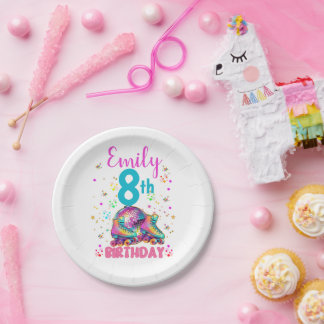 Skate Roller Disco Birthday Girl Matching Paper Plate